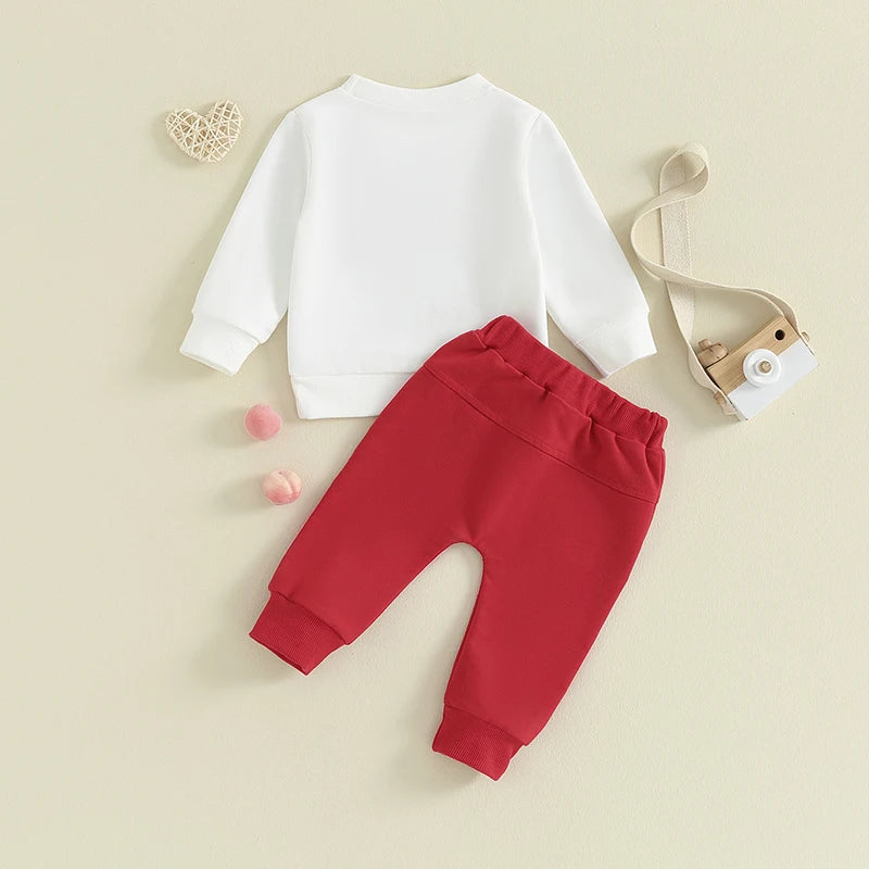 Baby Toddler Boy Girl 2Pcs Valentine's Day Outfits Long Sleeve Shirts Letter Lover Boy / Daddy's Little Valentine Print Top with Jogger Pants Set