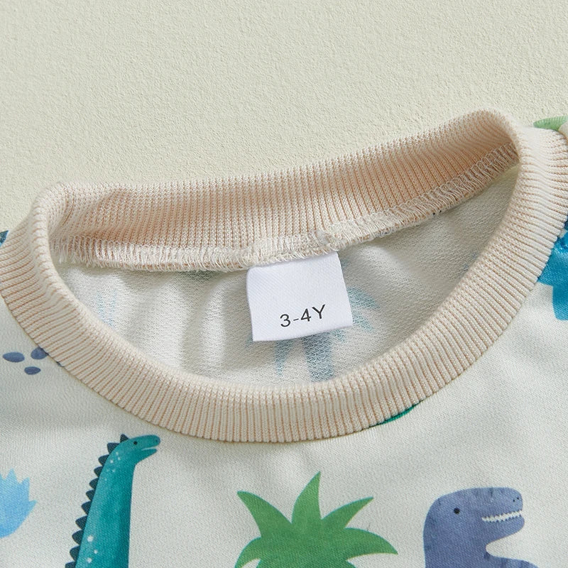 Toddler Kids Boys 2Pcs Outfit Dinosaur Print Long Sleeve Top with Pants Fall Outfit Jogger Set