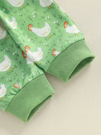 Baby Toddler Boys Girls 2Pcs Fall Outfit Long Sleeve Farm Chicken Print Top Jogger Pants Set