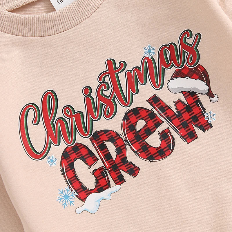 Baby Toddler Kids Boys Girls Christmas Crew Letter Print Long Sleeve Round Neck Pullover Top