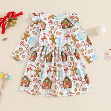 Load image into Gallery viewer, Toddler Kids Girls Long Sleeve Dress Christmas Gingerbread Print Ruffle A-Line Dress
