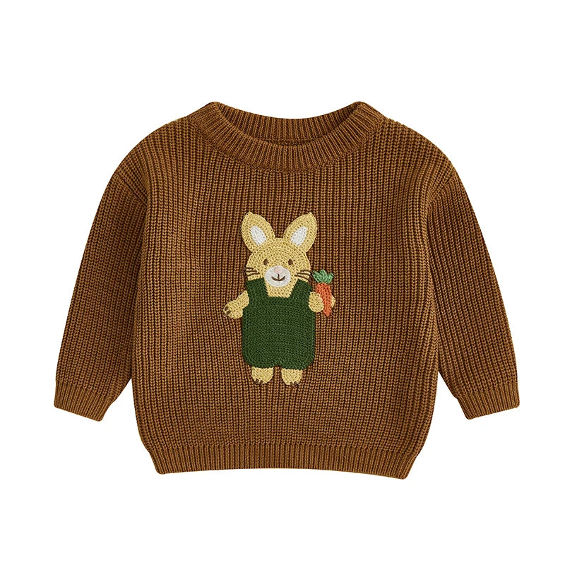 Baby Toddler Kids Girls Boys Pullover Sweater Casual Long Sleeve Easter Bunny Rabbit Embroidery Knitwear Knit Top