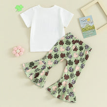 Load image into Gallery viewer, Toddler Kids Girl 2Pcs St. Patrick&#39;s Day Outfits Short Sleeve Lucky Babe Letter Print T-Shirt + Flare Clover Print Pants Set
