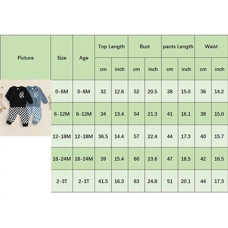 Baby Toddler Boys 2Pcs Autumn Outfit Long Sleeve O Neck Top Bunny Rabbit Ears Pocket Checkered Print Pants Set