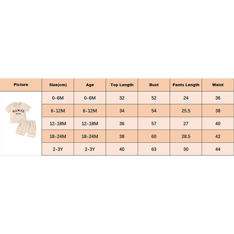 Toddler Baby Girl Boy 2Pcs Mama's Mini Outfits Letter Embroidery Short Sleeve Top and Elastic Shorts Set Summer Clothes