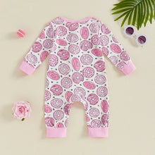 Load image into Gallery viewer, Baby Girls Jumpsuit Long Sleeve Crew Neck Donut Print Zipper Romper
