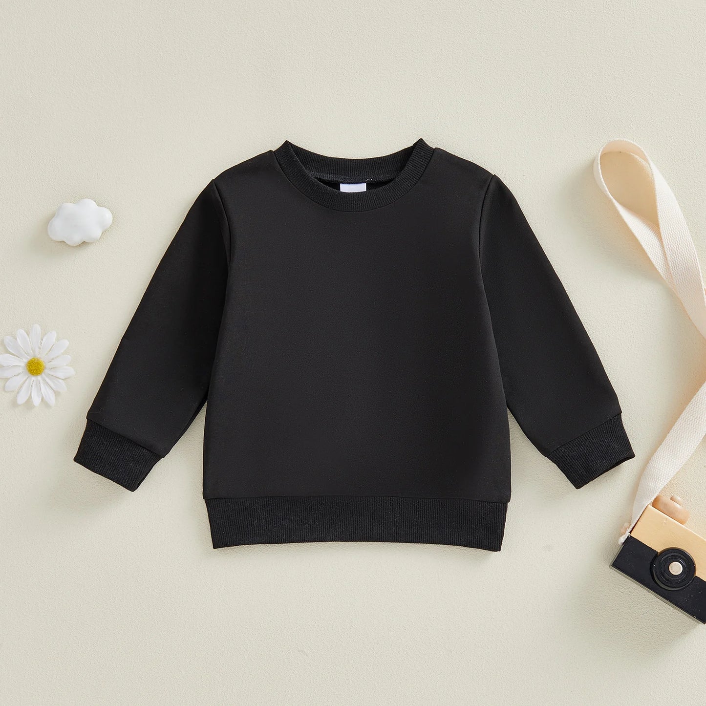 Baby Toddler Girls Boys Spring Fall Casual Loose Fit Stylish Solid Color Crew Neck Long Sleeve Pullover Top