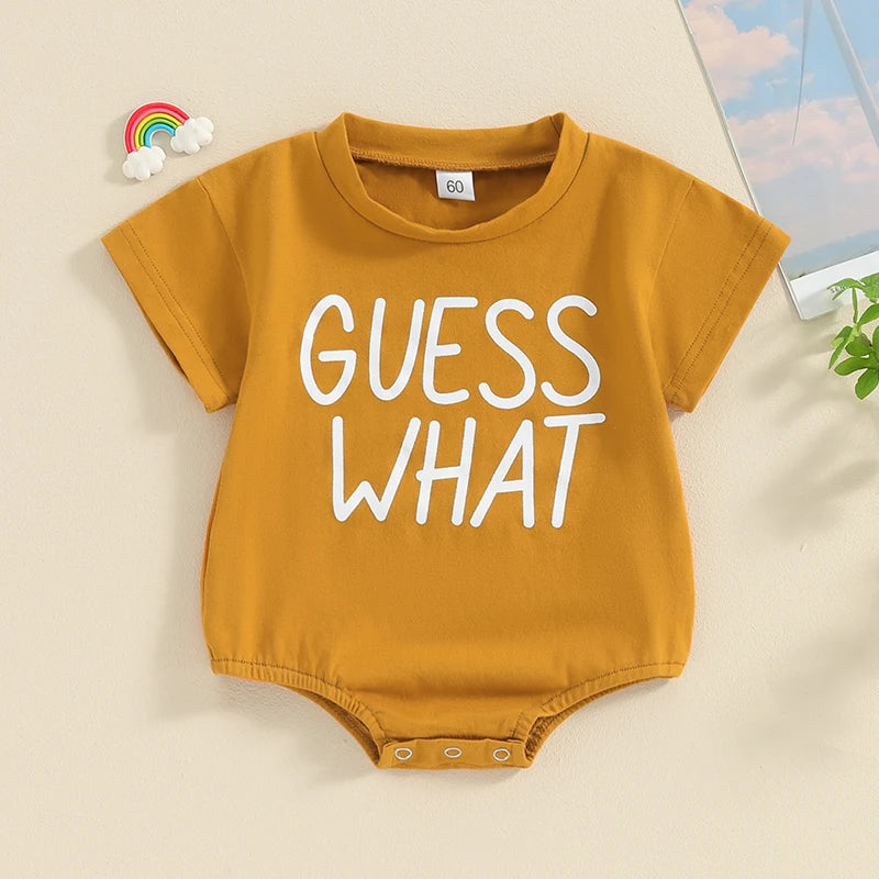 Baby Girls Boys Romper Round Neck Short Sleeve Letter Print Guess What Chicken Butt Print Jumpsuit Outfit