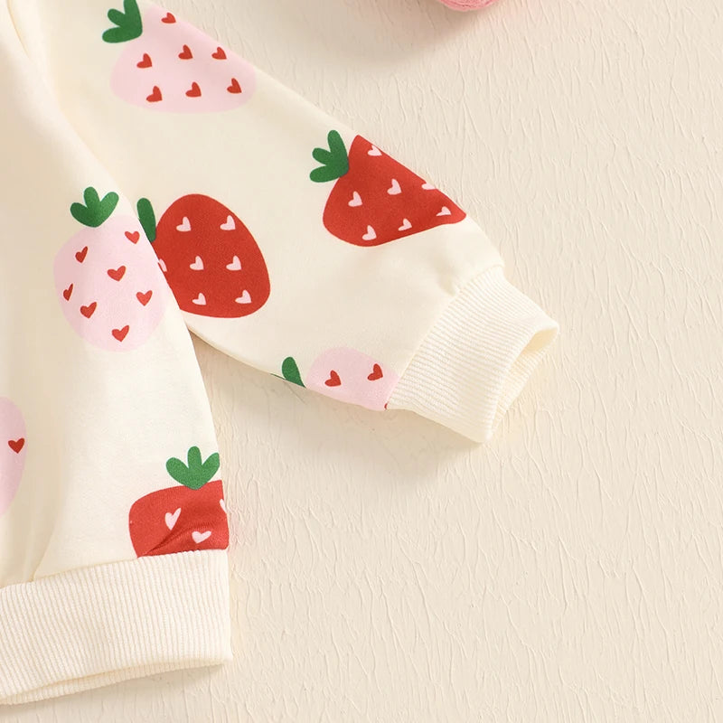 Baby Toddler Girls 2Pcs Outfit Strawberry Print Long Sleeve Crewneck Top with Flare Pants Set