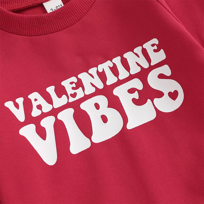 Baby Toddler Boys Girls 2Pcs Valentine Vibes Outfit Letter Print Long Sleeve Crewneck Top with Solid Pants Valentine's Day Jogger Set Valentines