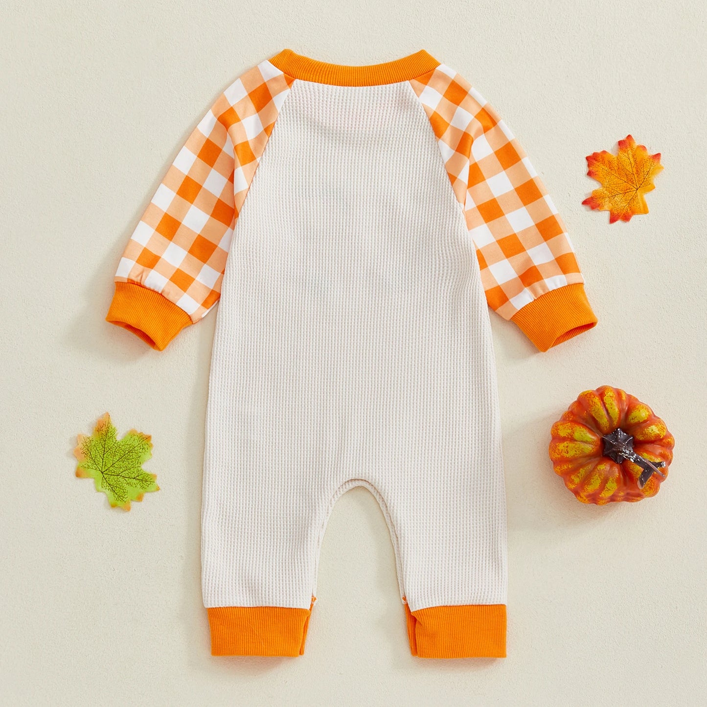 Baby Girl Boy Thanksgiving/Christmas Casual Jumpsuit Long Sleeve Round Neck Car Truck Pumpkin Christmas Tree Embroidery Plaid Romper