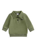 Baby Toddler Boys Long Sleeve Lapel Collar Dinosaur Print Pullover Fall Top