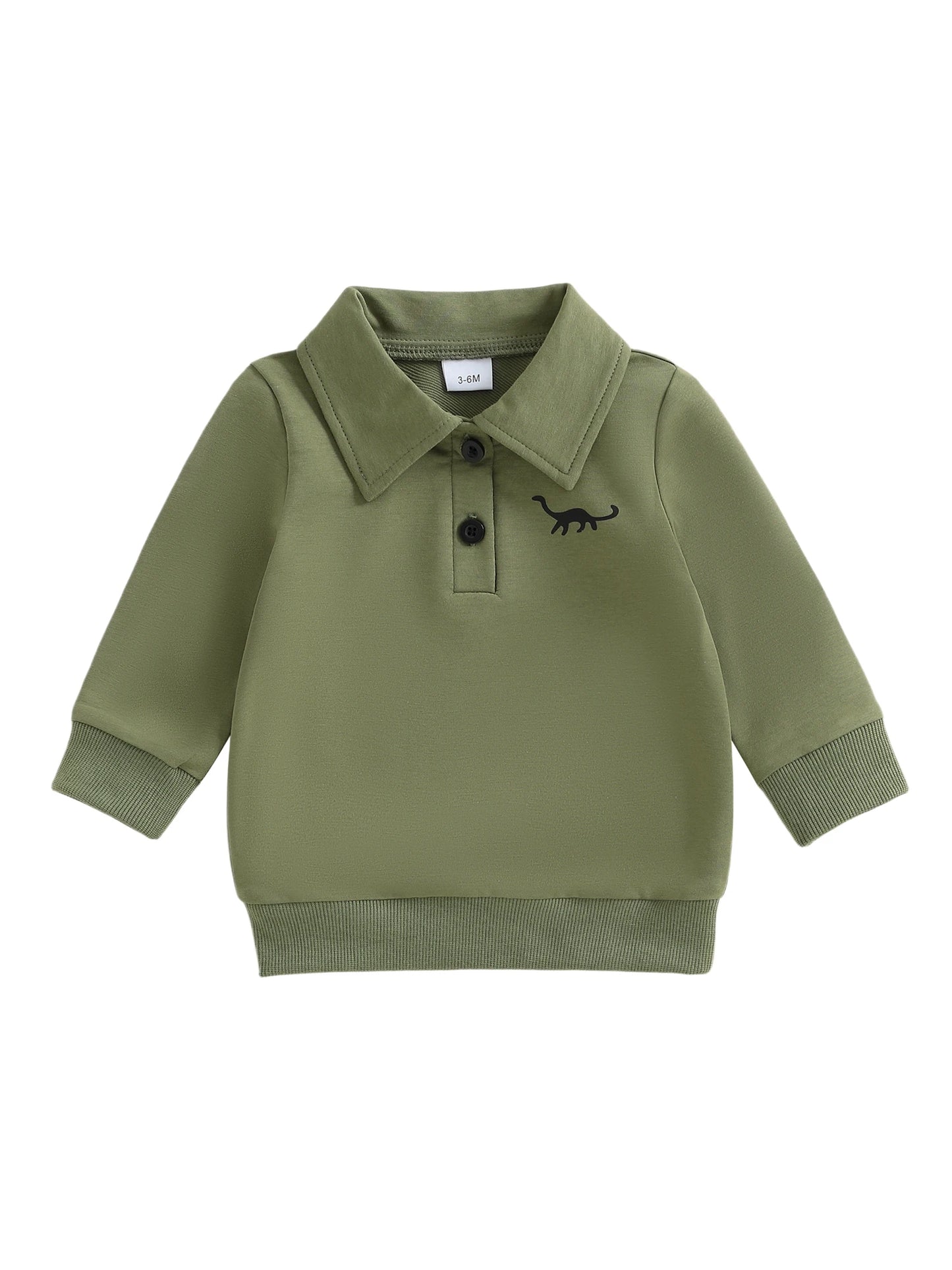 Baby Toddler Boys Long Sleeve Lapel Collar Dinosaur Print Pullover Fall Top