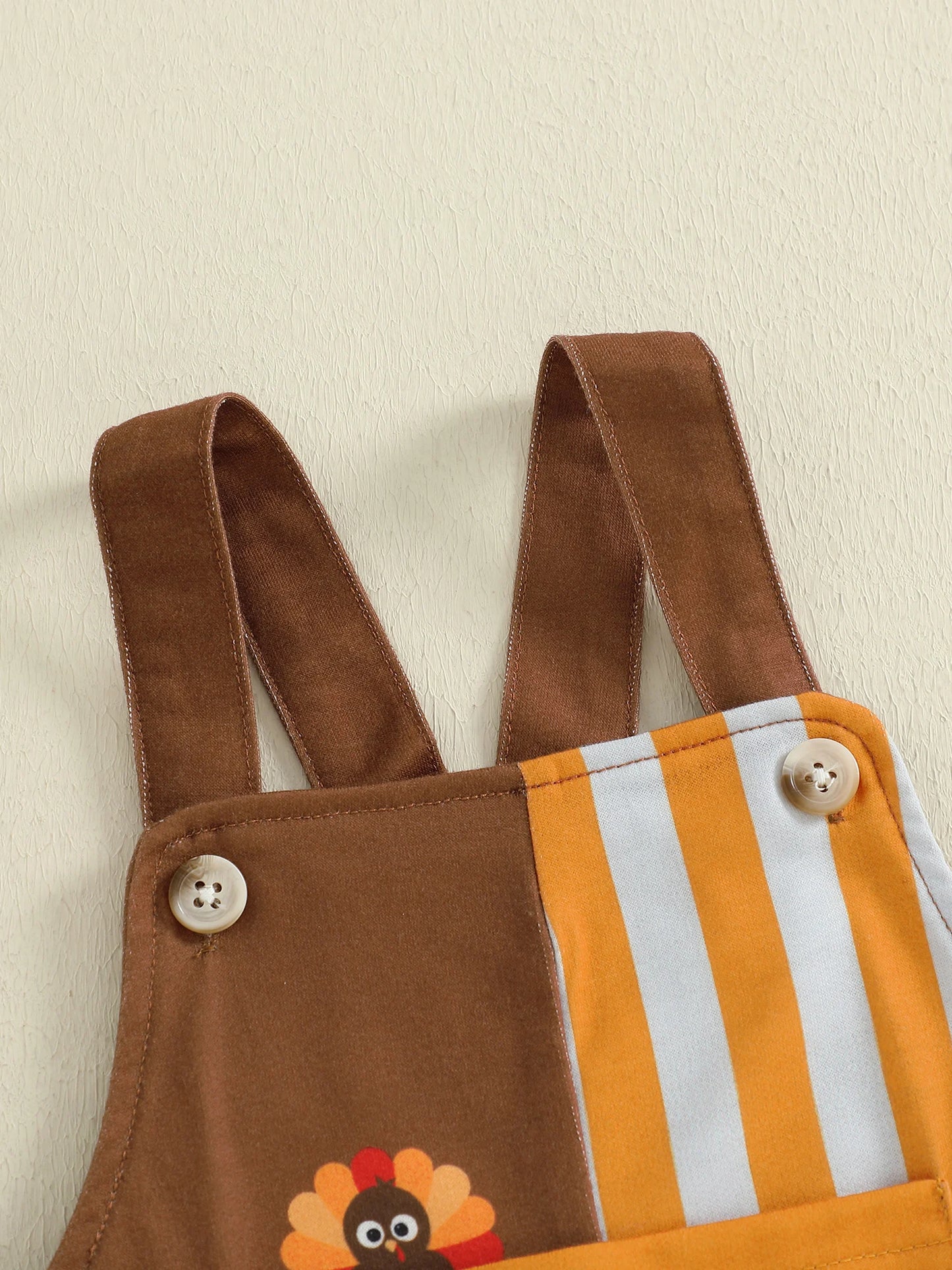 Baby Boy Thanksgiving Romper Overalls Turkey Stripe Print Sleeveless Suspender Jumpsuit