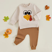 Load image into Gallery viewer, Baby Toddler Boys Girls 2Pcs Set Long Sleeve Crew Neck Embroidery Turkey Top with Pants Thanksgiving Outfit
