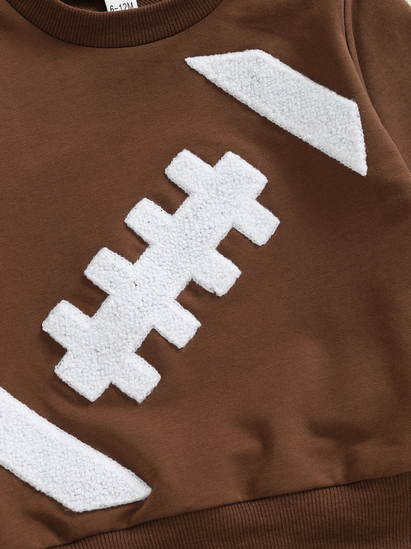 Baby Toddler Boys 2Pcs Fall Set Fashionable Long Sleeve Football Embroidery Pullover with Plaid Pants Outfits