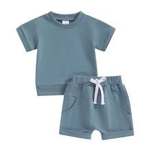 Load image into Gallery viewer, Toddler Baby Boys Girls 2Pcs Spring Summer Clothes Solid Color Short Sleeve Round Neck Top with Shorts Outfit Set
