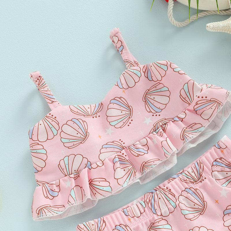 Baby Toddler Girls 2Pcs Bikini Sets Scale/Shell/Floral Print Sleeveless Tank Top and Bottoms Bathing Suit Set