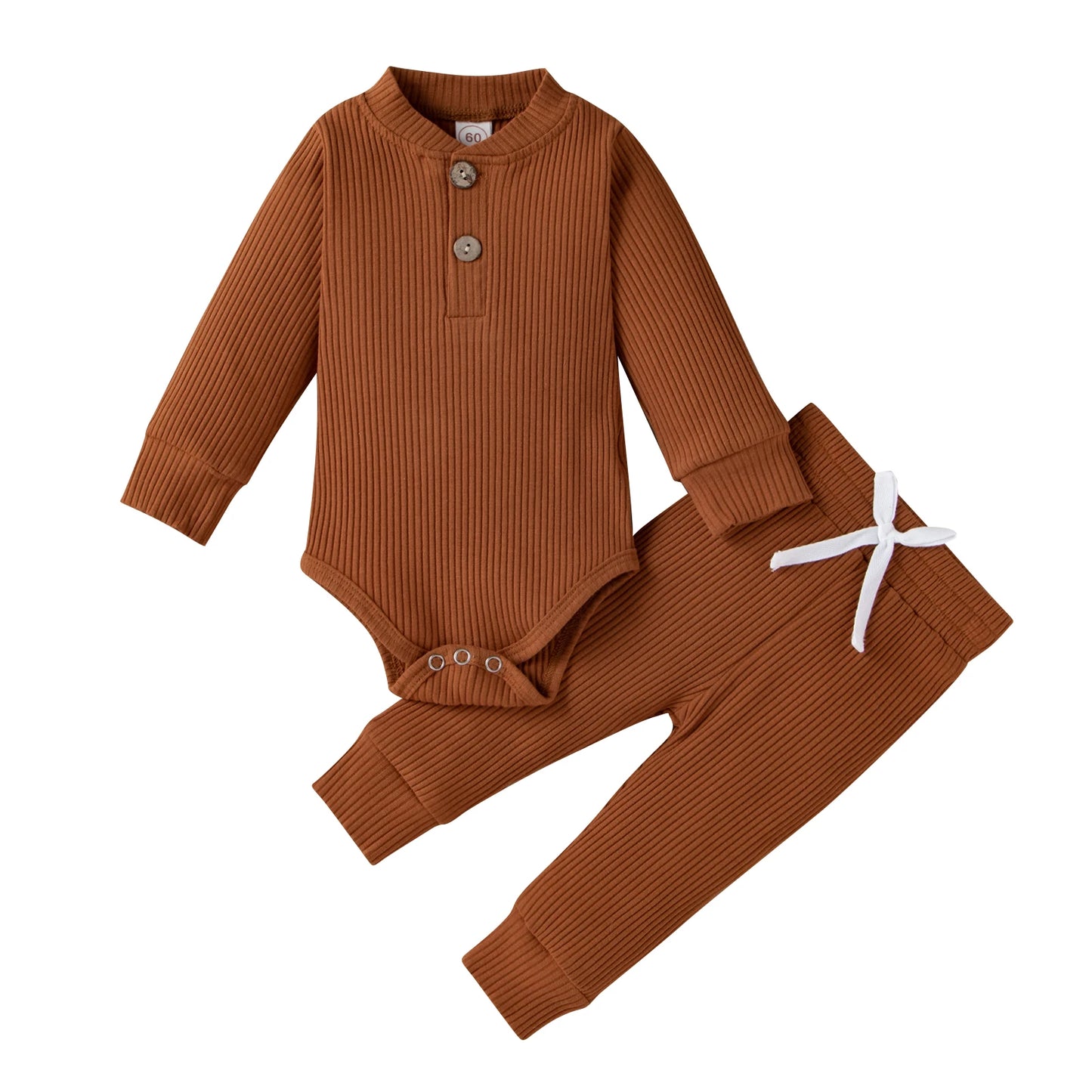 Baby Toddler Girl Boy 2Pcs Autumn Ribbed Clothes Sets Long Sleeve Bodysuits + Elastic Pants 2PCs Outfit