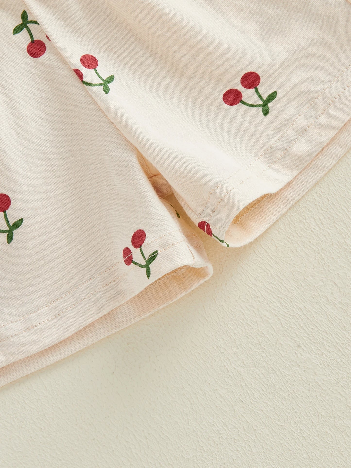 Baby Toddler Girls 2Pcs Summer Outfit Cherry Print Crew Neck Short Sleeve Top Elastic Waist Shorts Clothes Set
