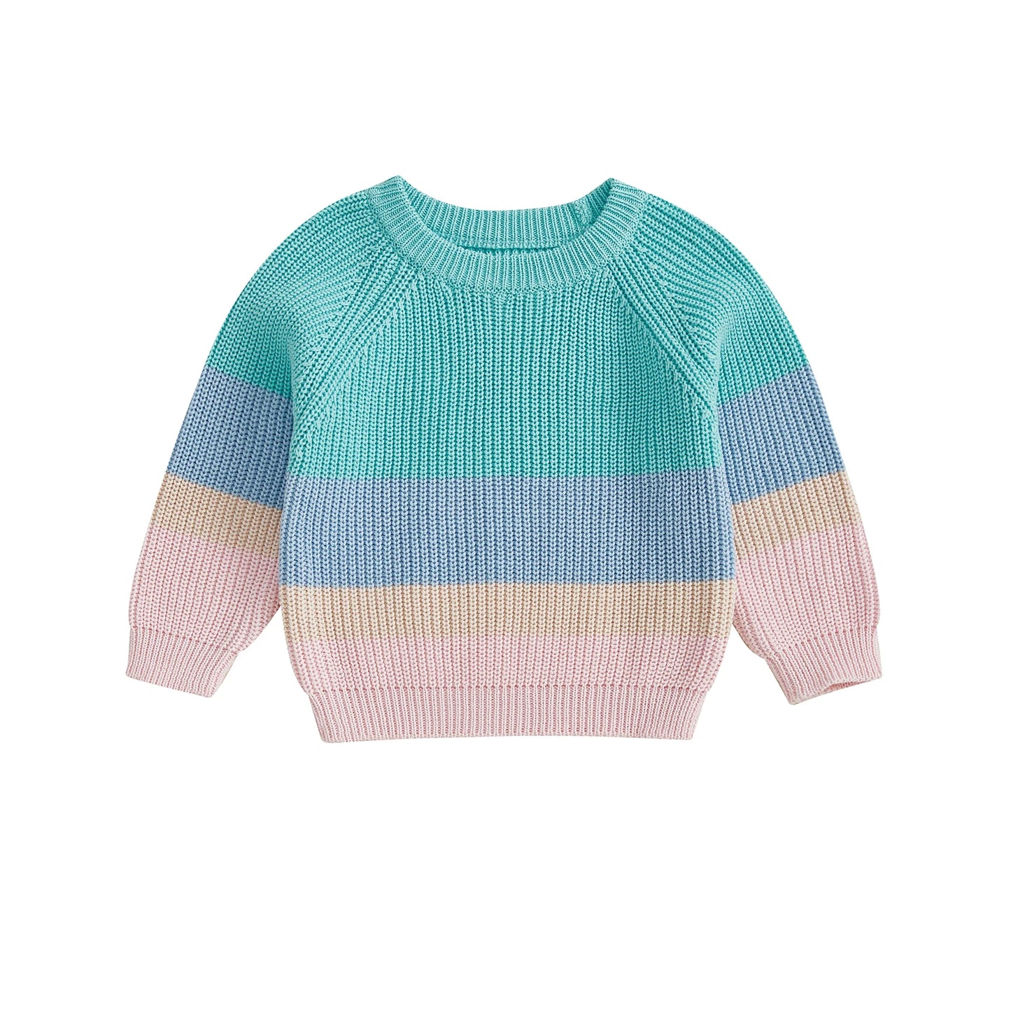 Baby Toddler Girl Sweater Contrast Color Stripes Crewneck Long Sleeve Pullover Chunky Knit Top