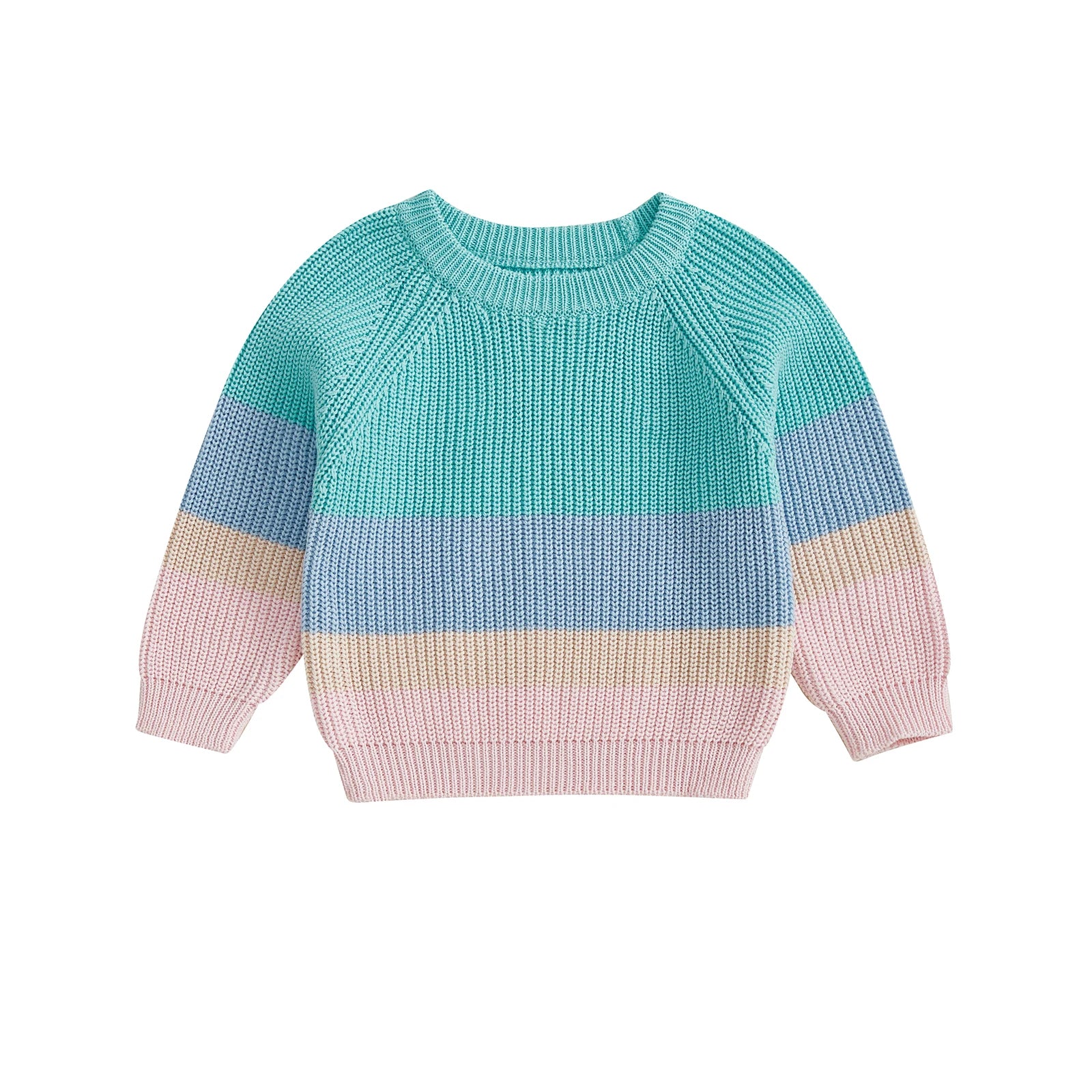 Baby Toddler Girl Sweater Contrast Color Stripes Crewneck Long Sleeve Pullover Chunky Knit Top
