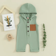 Load image into Gallery viewer, Baby Girls Boys Sleeveless Romper Button Pocket Patch Hooded Jumpsuit Spring Summer
