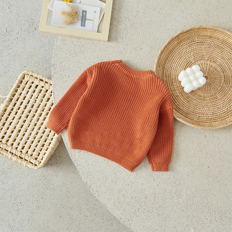 Baby Toddler Girls Boys Sweaters Knitting Pullovers Tops Solid Color Basic Cotton Long Sleeve Sweater Top