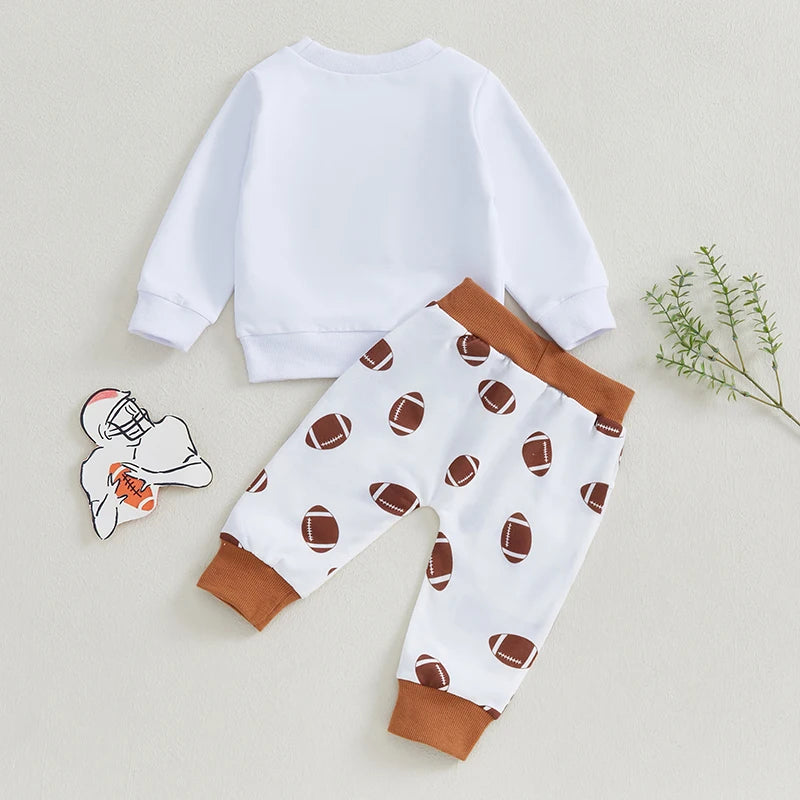 Baby Toddler Boys Girls 2Pcs Football Outfit GAME DAY Long Sleeve Letter Embroidery Top + Pants Jogger Set