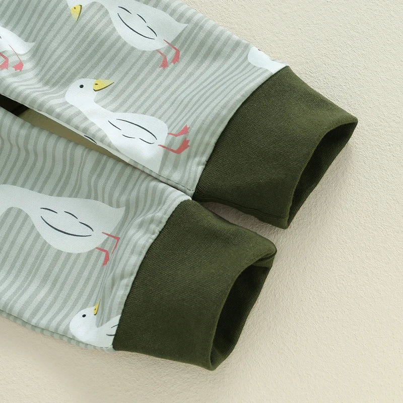 Baby Toddler Boys Girls 2Pcs Fall Outfit Duck Print Long Sleeve Top Elastic Waist Pants Set