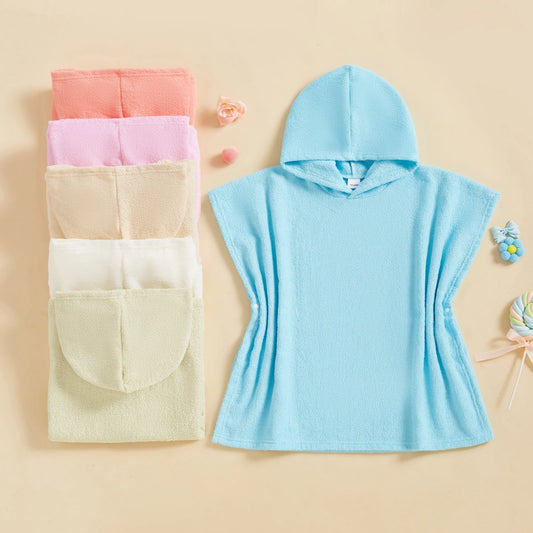 Toddler Kids Boys Girls Hooded Beach Swim Poncho Towels Solid Color Loose Fit Beach Robe Cover-up for Summer