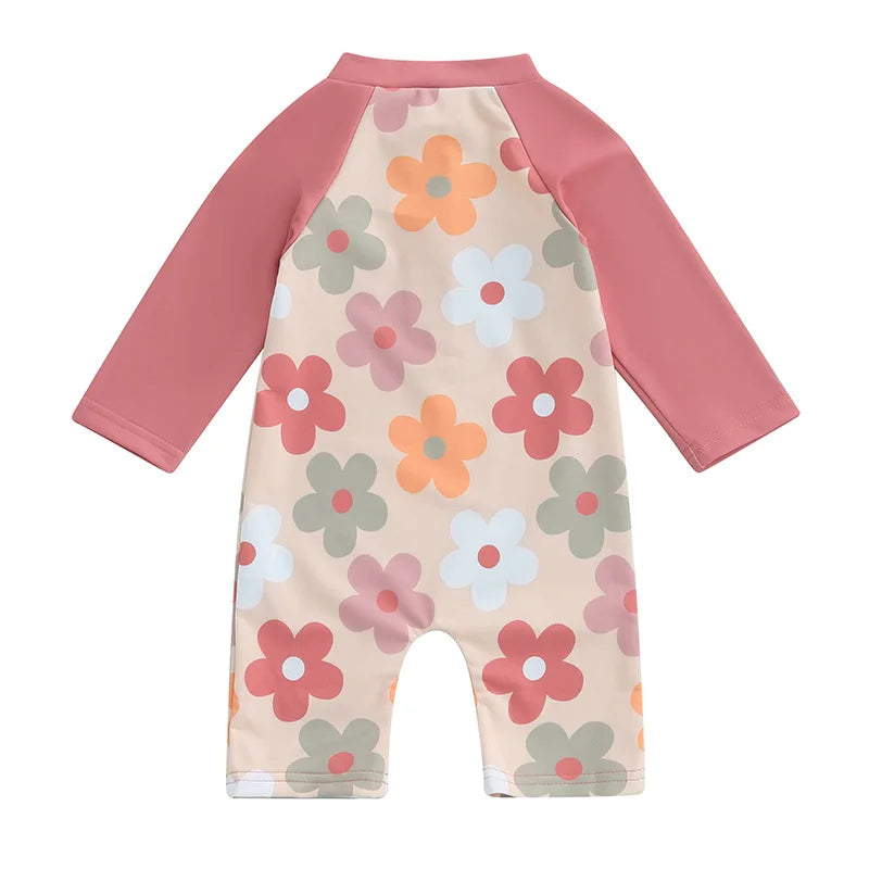 Baby Toddler Boys Girls Rash Guard Swimwear Animal/Floral/Tree Print Long Sleeve Mock Neck Zip Bathing Suit