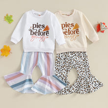 Load image into Gallery viewer, Baby Toddler Kid Girls 2Pcs Clothing Outfits Thanksgiving Letter Pies Before Guys Print Long Sleeve Top Flare Pants Set

