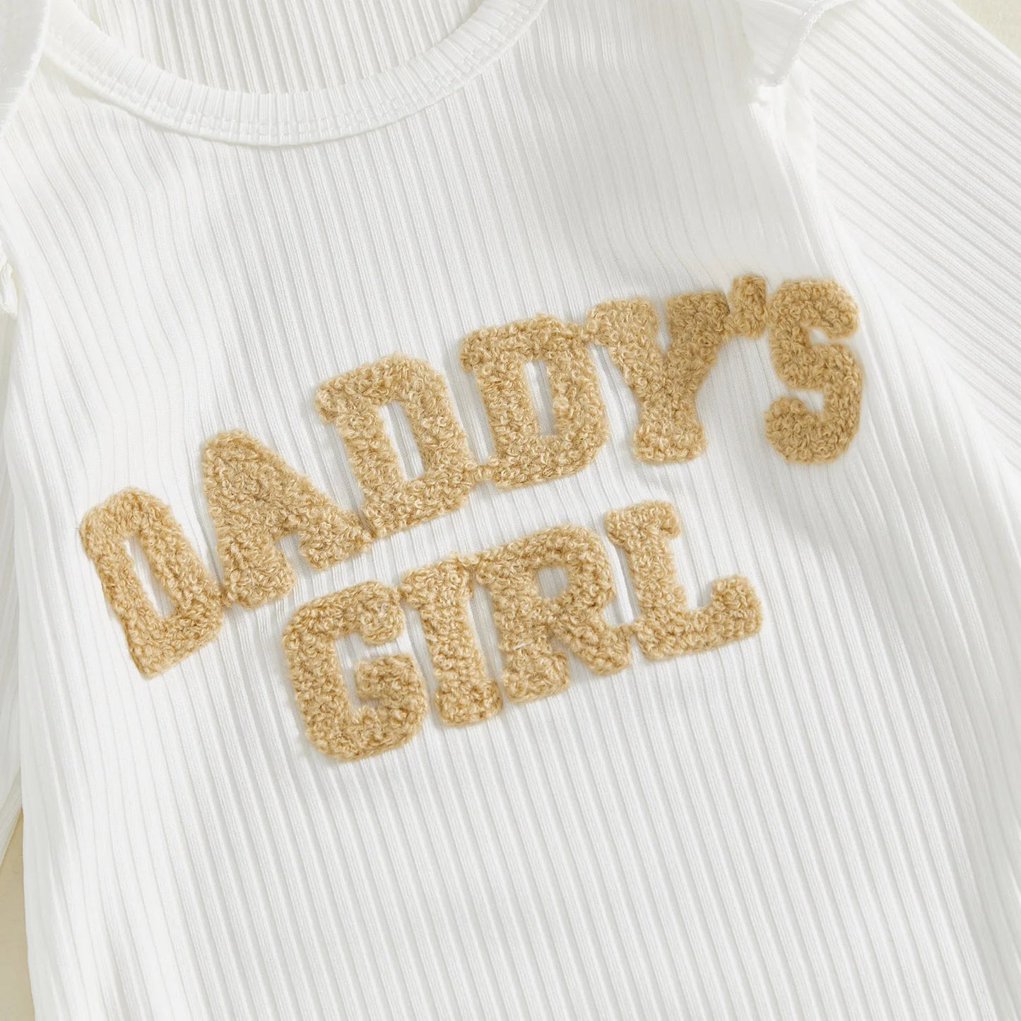 Baby Toddler Girls 3Pcs Daddy's Girl Fall Outfit Letter Embroidery Long Sleeve Romper Daisy Print Pants with Belt and Headband Set
