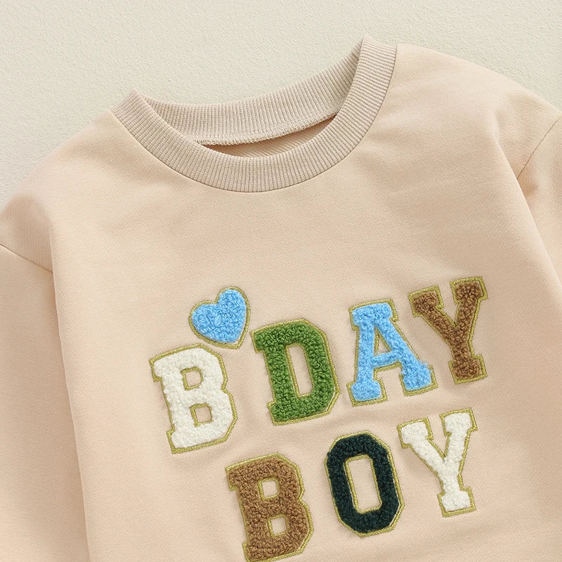 Baby Girl Boy BDAY GIRL / BOY Birthday Romper First Birthday Long Sleeve Round Neck Letter Embroidery Bodysuit Playsuit