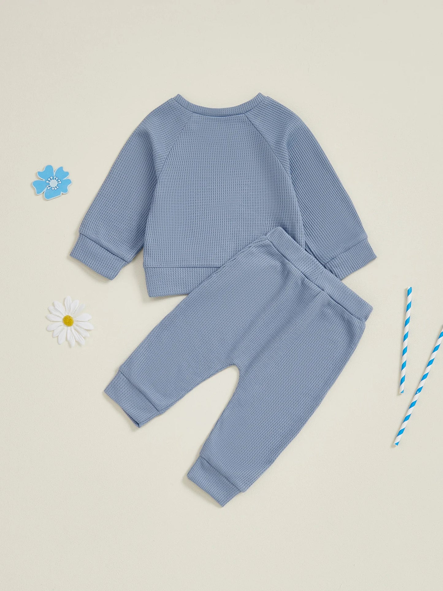 Baby Toddler Boys Winter Fall Outfit Solid Button Long Sleeve Top and Elastic Waist Pants 2Piece Waffle Set