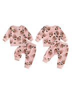 Baby Toddler Girls 2Pcs Fall Outfit Football Bow Print Crew Neck Long Sleeve Top with Pants Jogger Set