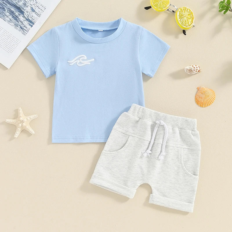 Toddler Baby Boy Girl 2Pcs Outfits Sunny Days Club Wave Short Sleeve T-Shirt Top Pants Shorts Set Summer