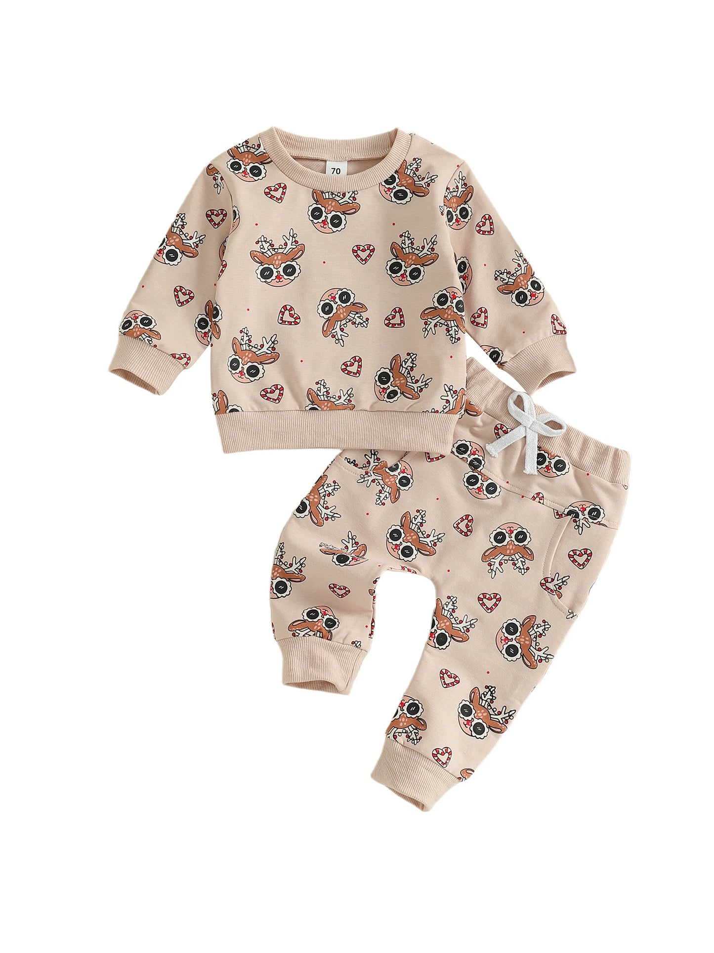 Baby Toddler Girls Boys 2Pcs Clothes Jogger Set Christmas Reindeer Pattern Long Sleeve Pullover Pants Outfit