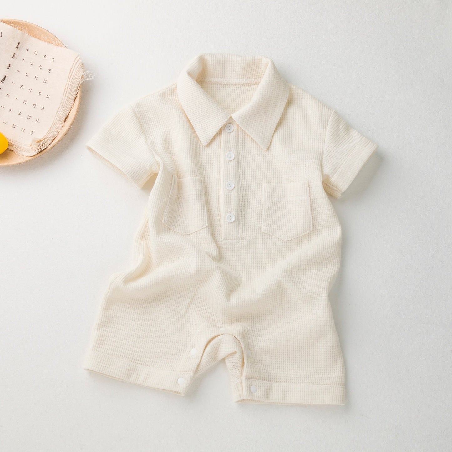 Baby boy Waffle Short Sleeve Romper