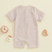 Load image into Gallery viewer, Baby Boys Button Romper Short Sleeve Stripe Print Jumpsuit Pocket Casual Clothes
