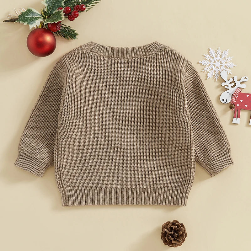 Baby Toddler Girls Boys Christmas Knit Sweater Long Sleeve O Neck Reindeer/Snowman/Joy Santa Hat Embroidery Pullover Knitwear Top