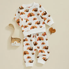 Load image into Gallery viewer, Baby Toddler Girls Boys 2Pcs Thanksgiving Outfit Turkey Print Long Sleeve Top and Elastic Pants Fall Set
