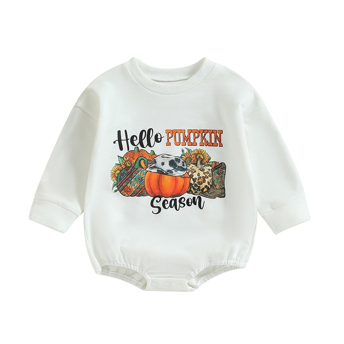 Baby Toddler Boy Girl Pumpkin Letter Print Romper Long Sleeve Jumpsuit Halloween