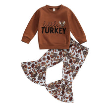 Load image into Gallery viewer, Baby Toddler Kids Girl 2Pcs Thanksgiving Outfits Long Sleeve Top Little Turkey Flare Pants Set Fall
