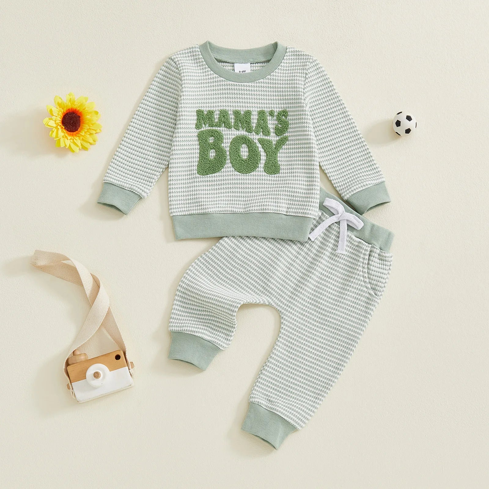 Baby Toddler Boys 2Pcs Fall Striped Outfit Letter Embroidery Long Sleeve Top and Elastic Pants Jogger Set