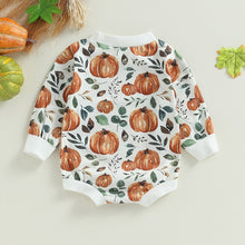 Load image into Gallery viewer, Baby Toddler Girls Boys Halloween Bodysuit Fall Long Sleeve Crewneck Pumpkin Print Romper
