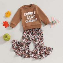 Load image into Gallery viewer, Baby Toddler Girl 2Pcs Thanksgiving Outfits Long Sleeve Letter Print Gobble Baby Top Turkey Flare Pants Set
