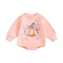 Load image into Gallery viewer, Baby Girls Romper Fall Long Sleeve Crew Neck Pumpkin Bow Print Bodysuit
