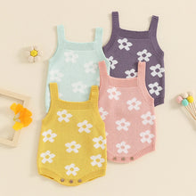 Load image into Gallery viewer, Baby Girl Summer Knit Romper Casual Floral Print Sleeveless Jumpsuit
